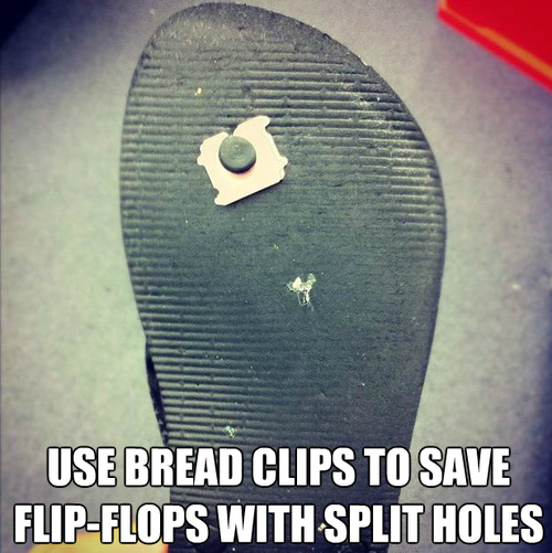 Bread clips to save flip flips with split holes