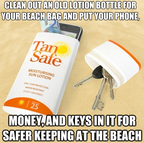 Old lotion bottle for phone, money and keys
