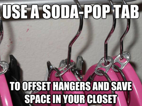 Use a soda pop tab to offset hangers Use a soda pop tab to offset hangers