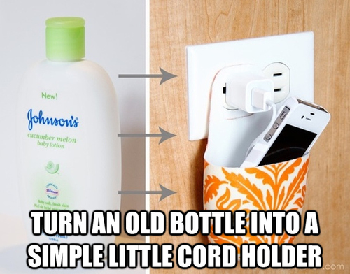 Turn an old bottle into a cord holder Turn an old bottle into a cord holder