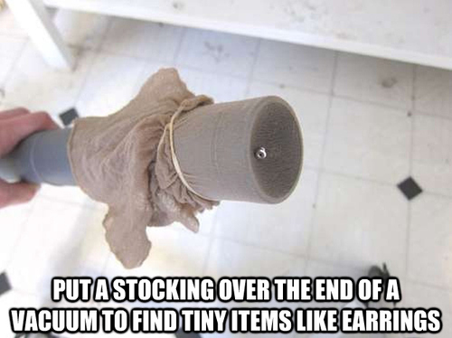 Put a stocking over a vacuum to find items