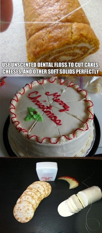 Dental floss to cut cakes, cheese and soft solids