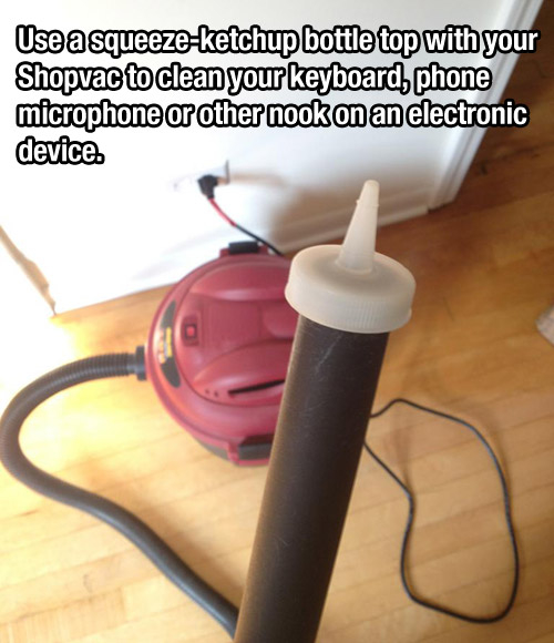 Use a squeeze ketchup bottle top to clean devices