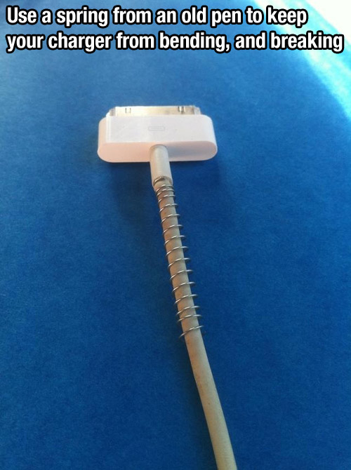 Use a spring for a pen to protect charger Use a spring for a pen to protect charger