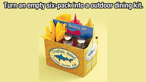 Empty six pack into a outdoor dining kit