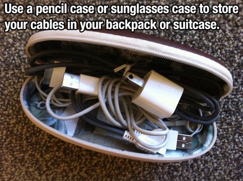 Pencil or sunglasses case to store cables