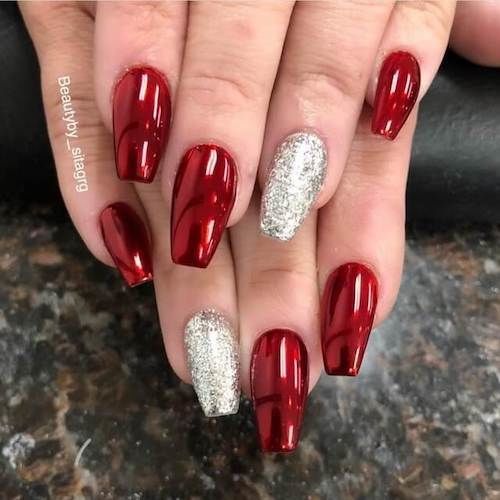 Glossy Red And Silver Glitter Nails Pictures, Photos, and Images for ...