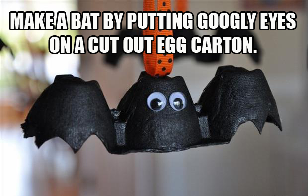 Make a bat by putting googly eyes on egg carton Make a bat by putting googly eyes on egg carton