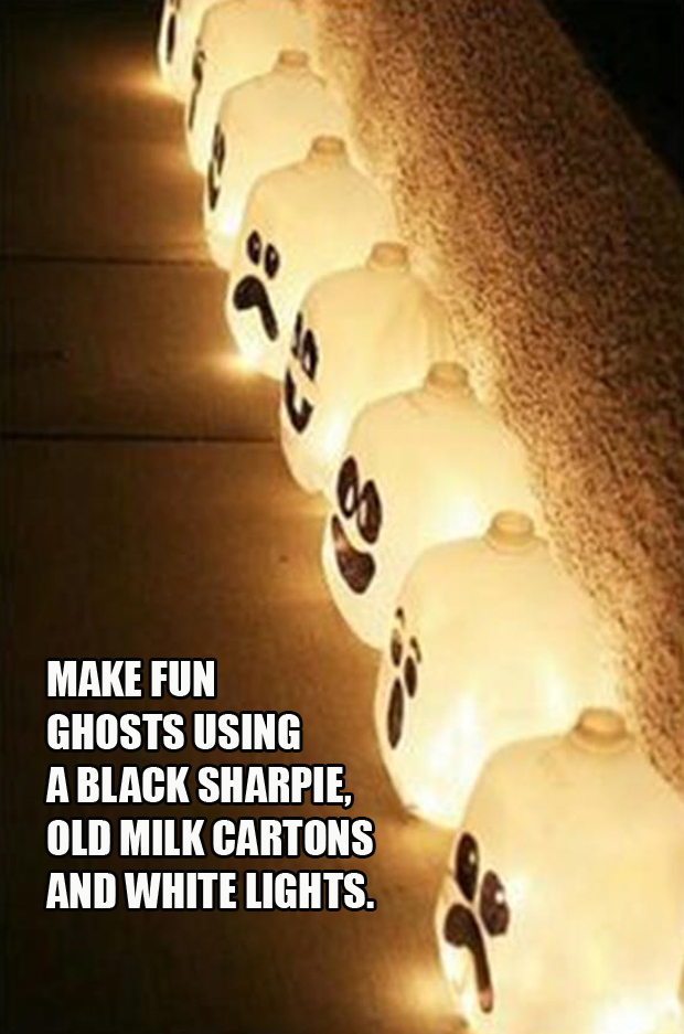 Fun ghosts using cartons, white lights and sharpie