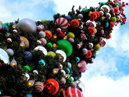 Tall christmas tree with ornaments