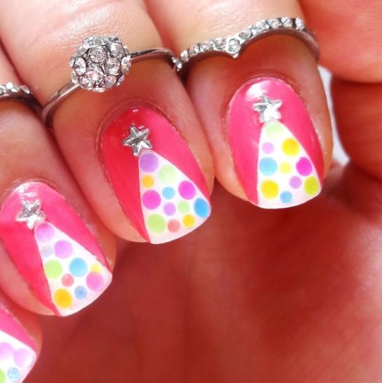 Whimsical Cute Christmas Tree Short Nails Pictures, Photos, and Images