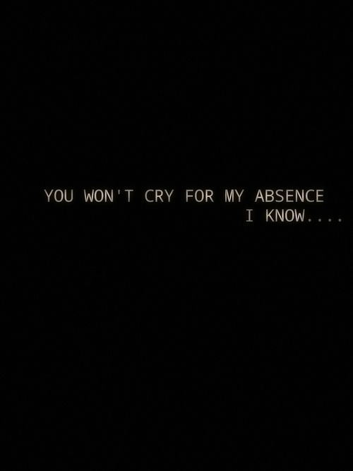 You wont cry for my absence I know