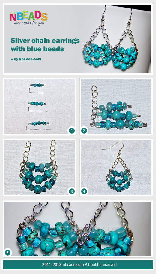 Silver Chain Earrings with Blue Beads Silver Chain Earrings with Blue Beads