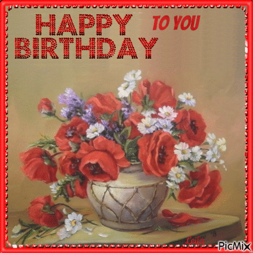 Vintage Red Flowers Happy Birthday To You Pictures, Photos, and