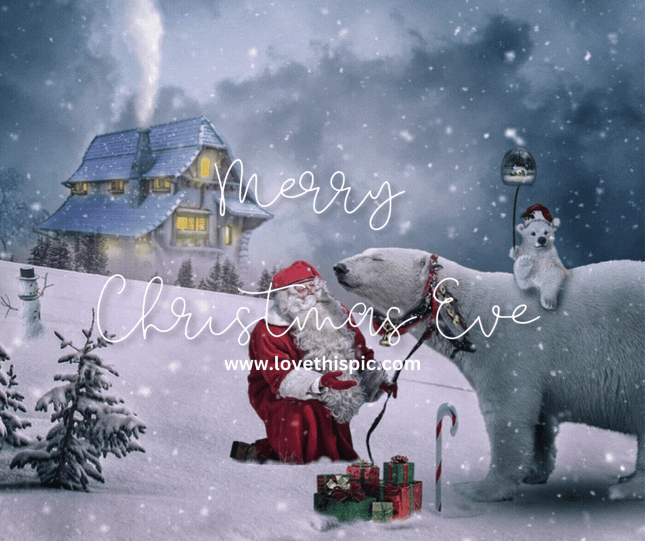 Santa With Polar Bear Merry Christmas Eve Pictures, Photos, and