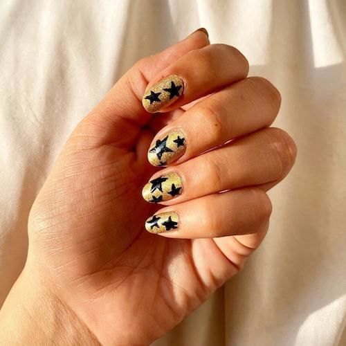 Gold Glitter Nails With Black Stars Pictures, Photos, and Images for Facebook, Tumblr, Pinterest