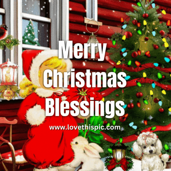 Vintage Girl With Tree Merry Christmas Blessings Pictures, Photos