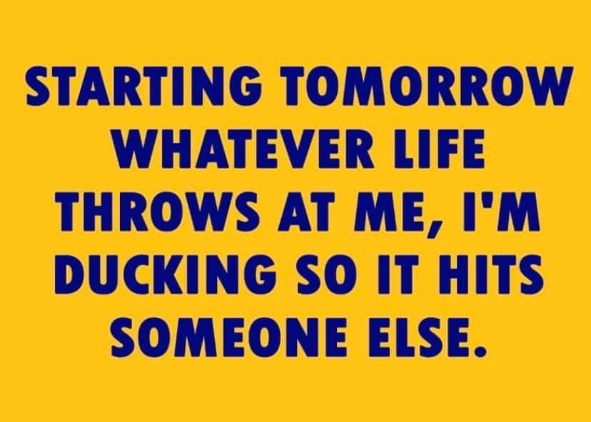 Starting Tomorrow, Whatever Life Throws At Me, I'm Ducking So It Hits
