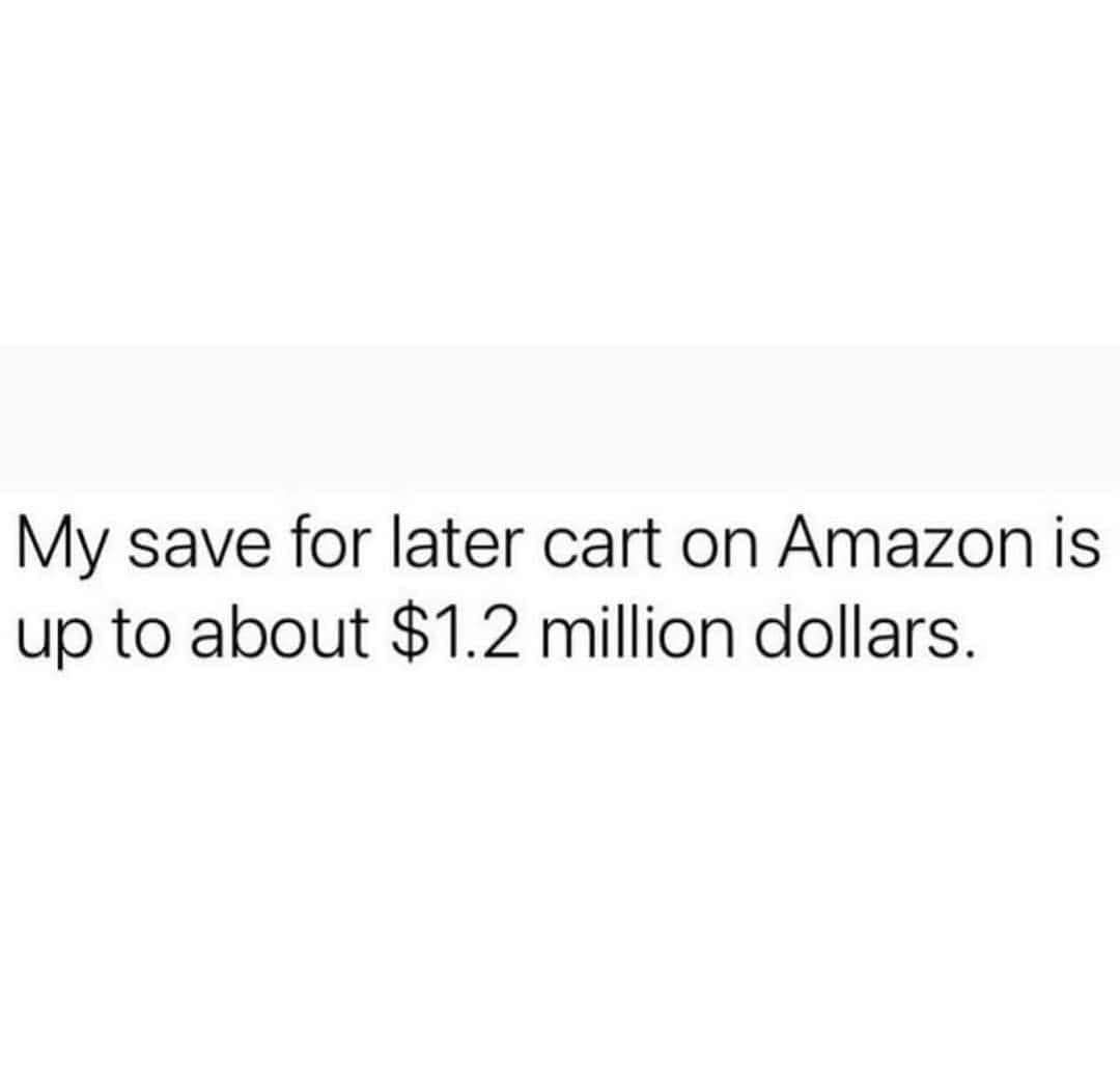 My Save For Later Cart On Amazon Is Up To About 1.2 Million Dollars