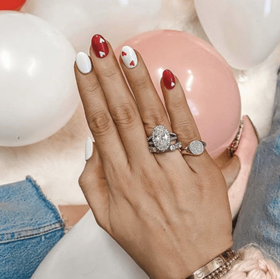 Red White Heart Valentine's Nails Pictures, Photos, and Images for