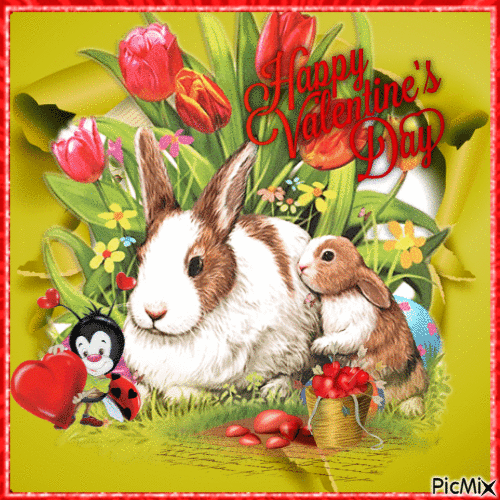 Rabbits And Tulips Happy Valentine's Day Gif Pictures, Photos, and