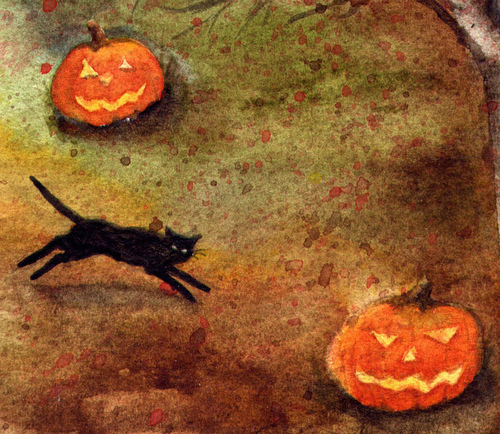 Pumpkins and a black cat Pumpkins and a black cat