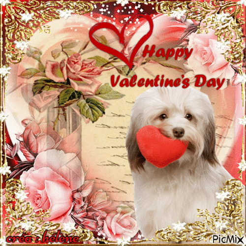 Dog Biting Heart Happy Valentine's Day Pictures, Photos, and Images