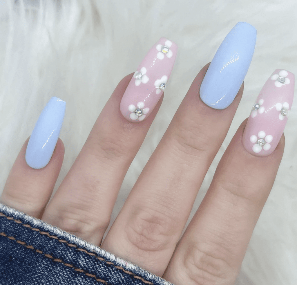 Pastel Pink And Blue Floral Nails Pictures, Photos, and Images for Facebook, Tumblr, Pinterest