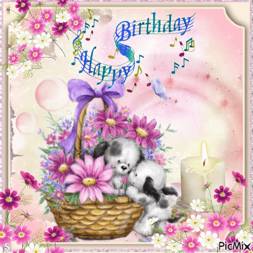 Happy Birthday Gif With Puppies In Basket Pictures, Photos, and Images