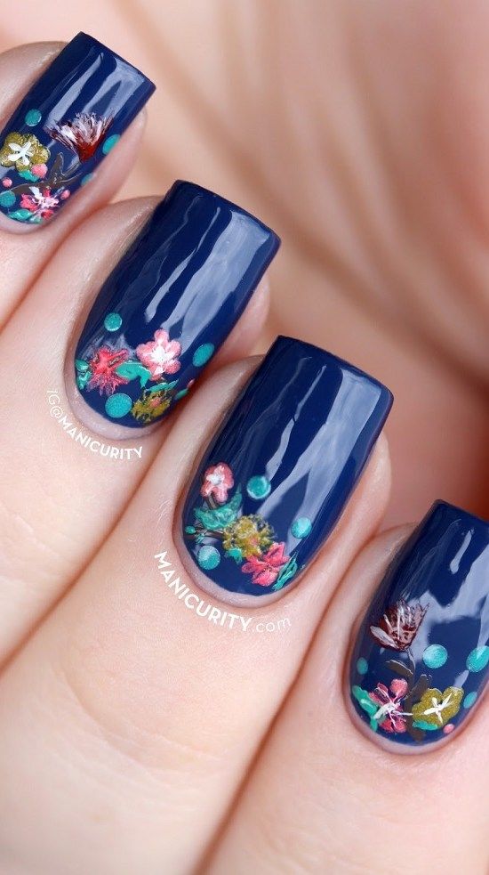 Navy Blue Nails With Flowers Pictures, Photos, and Images for Facebook, Tumblr, Pinterest, and