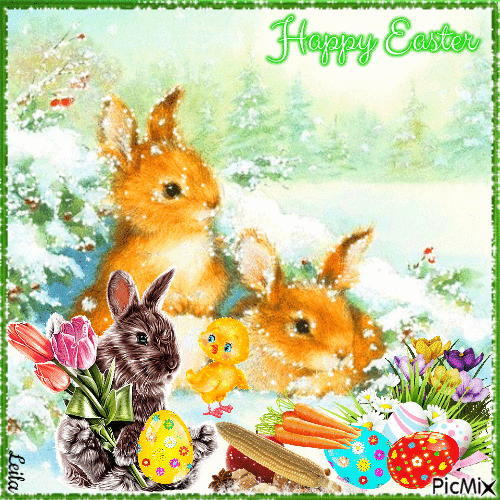 Snow Rabbits Happy Easter Gif Pictures, Photos, and Images for