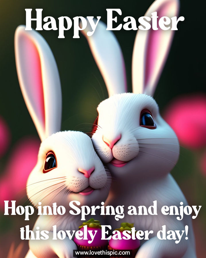 Bunny Holding Cupcakes - Happy Easter. Hop Into Spring And Enjoy This ...