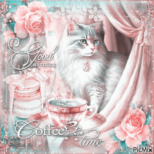 White Cat & Coffee Good Morning Gif Pictures, Photos, and Images for
