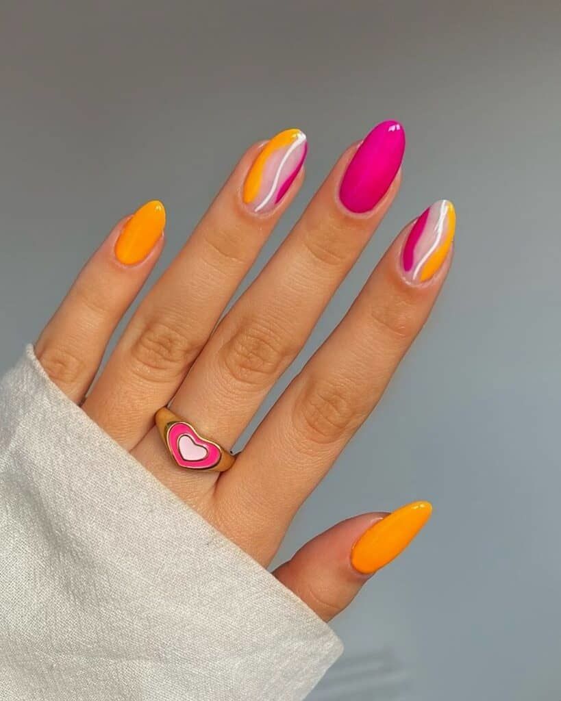 Pink And Orange Swirl Summer Nails Pictures, Photos, and Images for