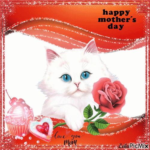 White Cat With Rose Happy Mother's Day Gif Pictures, Photos, and
