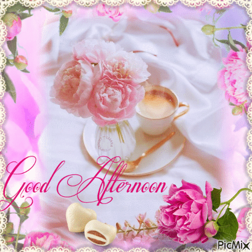 Peony Good Afternoon Greeting Gif With Coffee Pictures, Photos, and