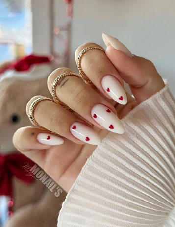 White Nails With Mini Red Hearts Pictures, Photos, and Images for