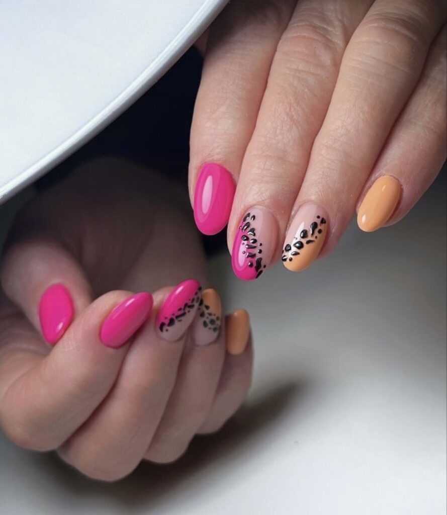 Orange And Pink Oval Animal Print Nails Pictures, Photos, and Images for Facebook, Tumblr