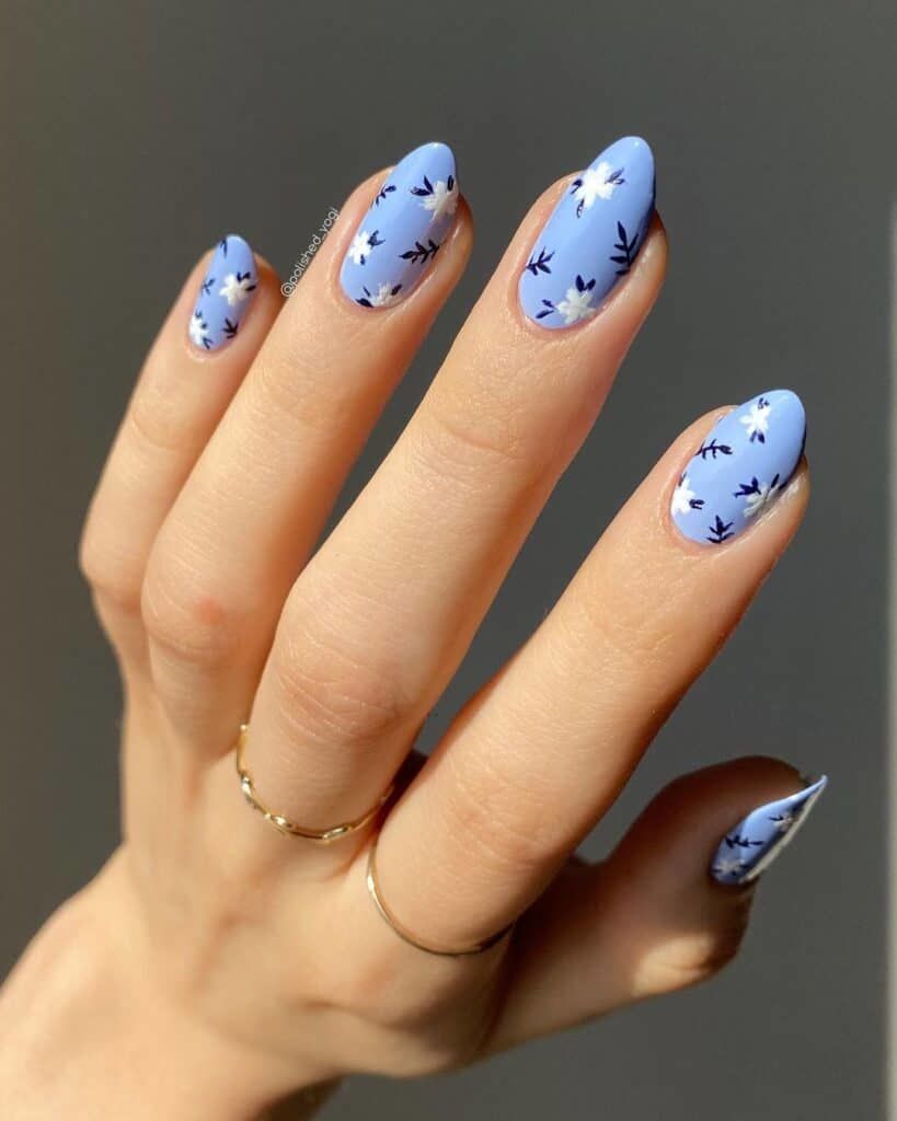 Oval Blue Nails With Flowers Pictures, Photos, and Images for Facebook, Tumblr, Pinterest, and
