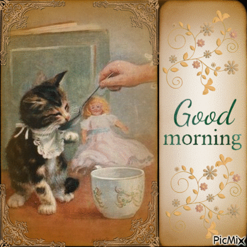 Vintage Kitten Good Morning Animated Gif Pictures, Photos, and Images