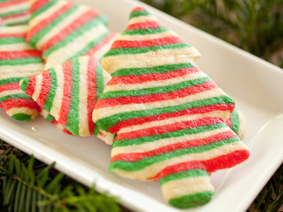 Red and green striped christmas tree cookies