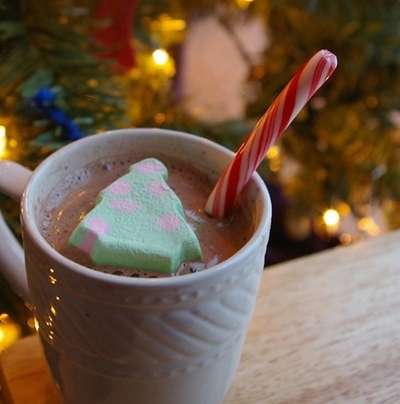 Hot chocolate with christmas tree marshmallow