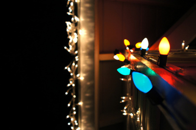 Christmas lights on the mantle