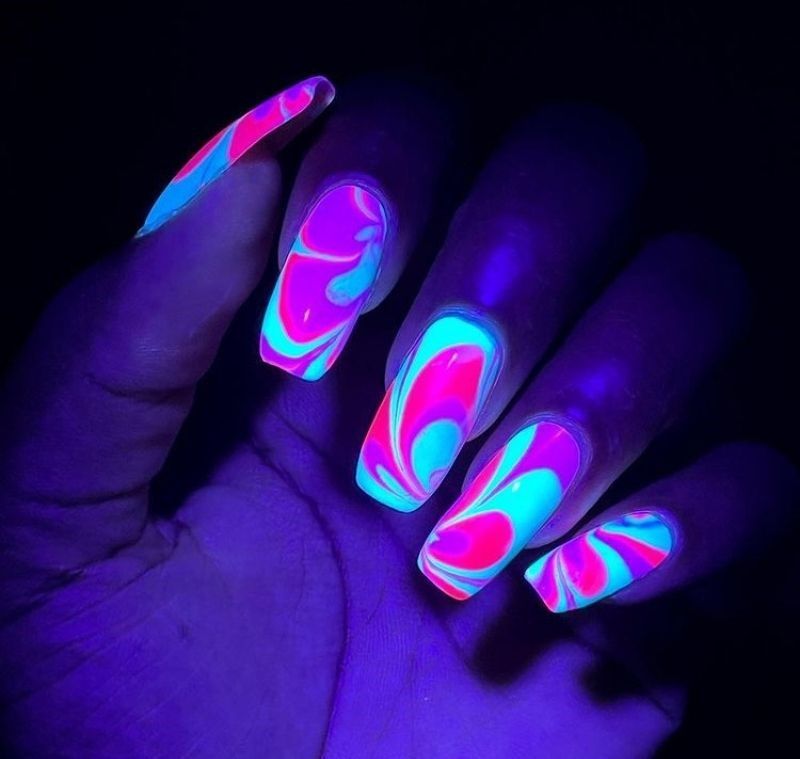 Water Marble Glow In The Dark Nails Pictures, Photos, and Images for