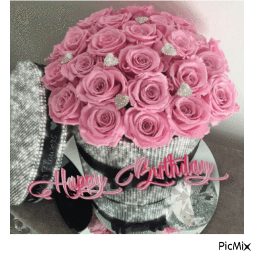 Happy Birthday Gif With Pink Rose Bouquet Pictures, Photos, and Images