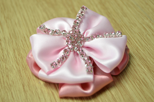Layered Pink Ribbon Flower Hair Clips 