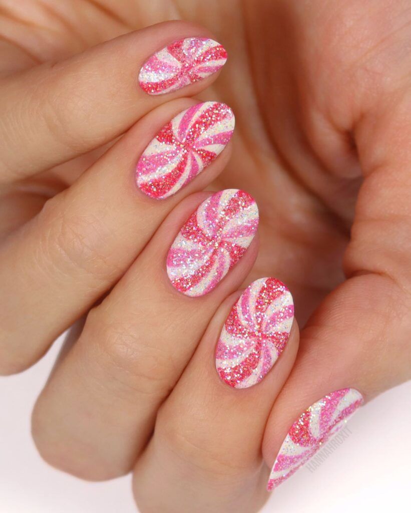 Glittery Peppermint Swirl Nail Art Pictures, Photos, and Images for Facebook, Tumblr, Pinterest