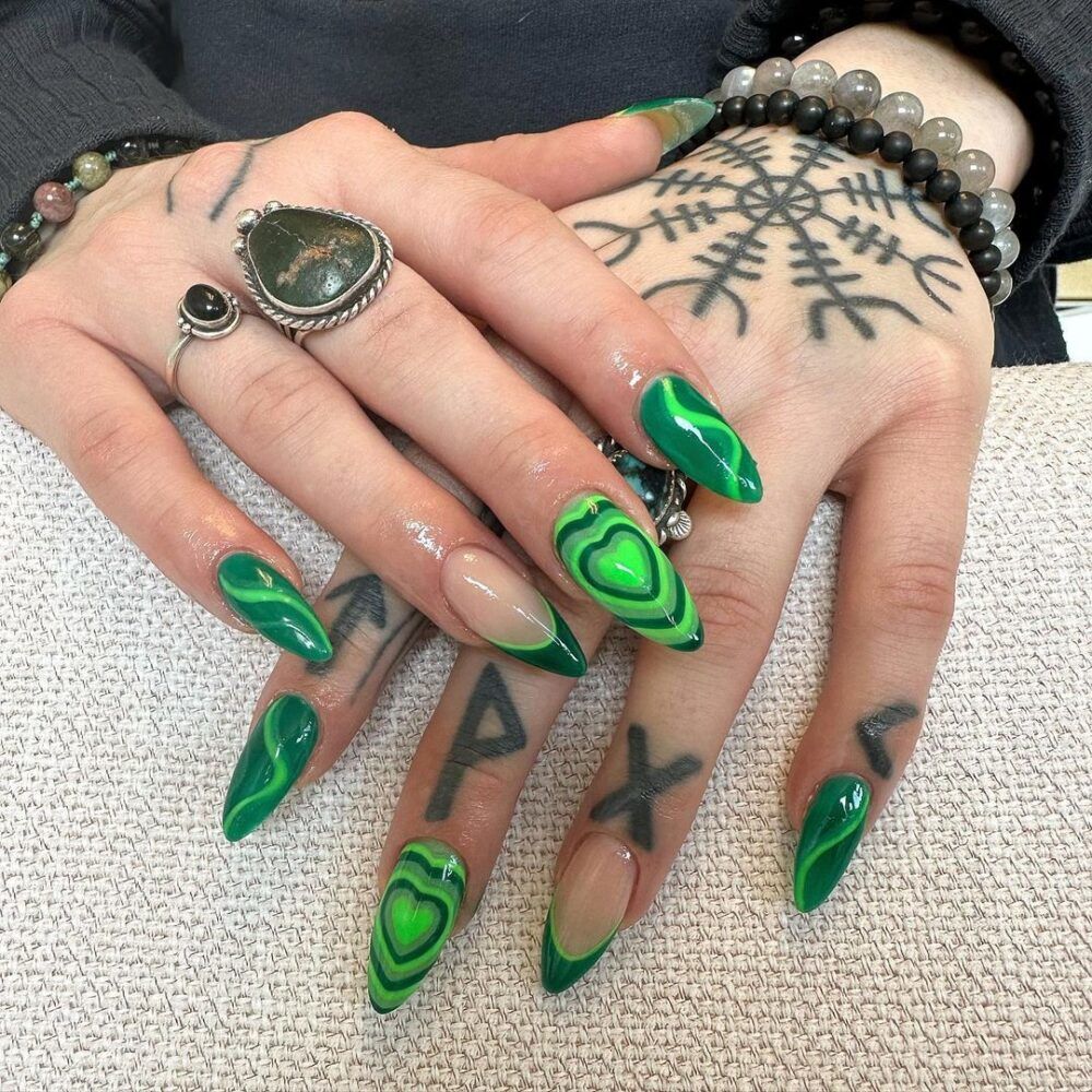 Swirly Green Heart Nails Pictures, Photos, and Images for Facebook