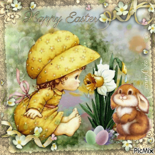 Girl With Daffodil Happy Easter Greeting Pictures, Photos, and Images