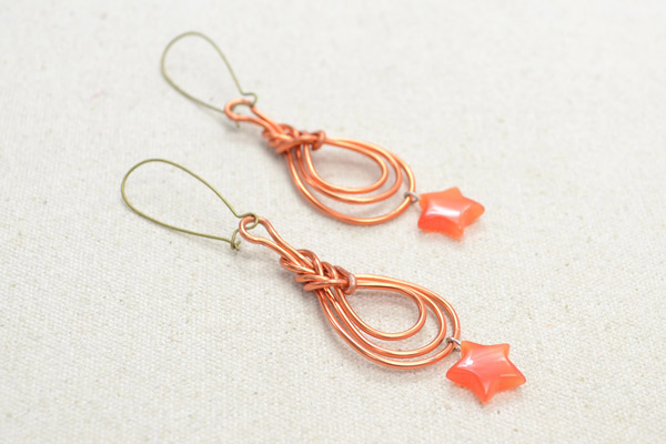 Wire Wrapping Orange Red Pipa Knot Earrings